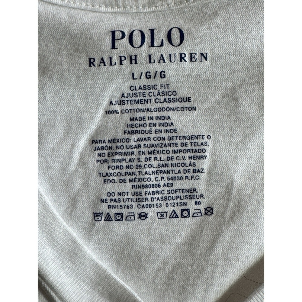 Lot 4 Polo Ralph Lauren White V Neck T Shirts Mens Large Classic Fit Cotton - Picture 3 of 8